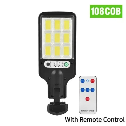 72/108 COB Sensor Solar Luzes LED para Exteriores Rua Jardim Lâmpadas Solares 3 Modos Sensor de Movimento À Prova D'água Controle Remoto Luz de Parede