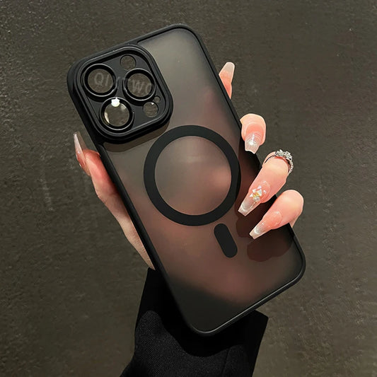 Capa protetora de luxo fosca para carregamento magnético sem fio Magsafe para iPhone 11 12 13 14 15 16 Pro Max Plus, capa rígida à prova de choque