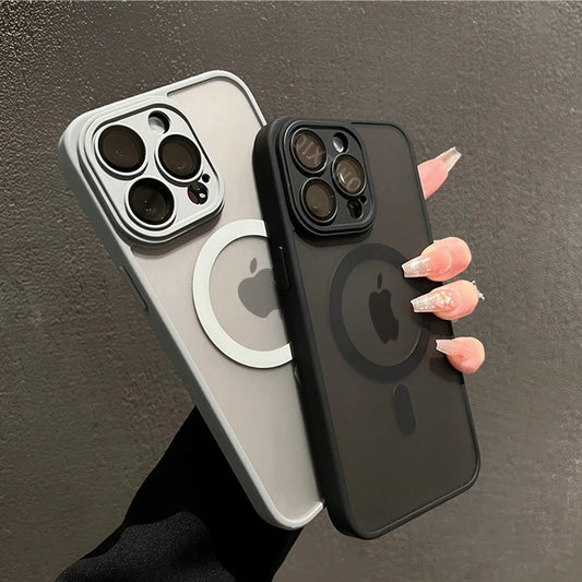 Capa protetora de luxo fosca para carregamento magnético sem fio Magsafe para iPhone 11 12 13 14 15 16 Pro Max Plus, capa rígida à prova de choque